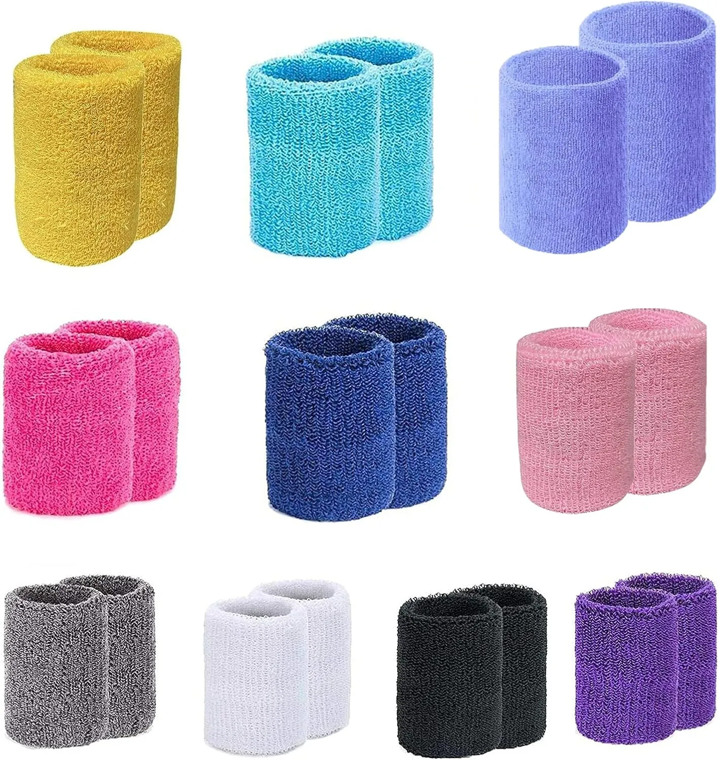 10 Pair Sweat Bands for Wrists,Tennis Wristband Absorbing Cotton Terry Cloths Arm Sweat Bands for Women Men Wrist Band for Football Basketball, Running