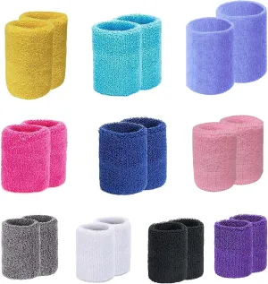 10 Pair Sweat Bands for Wrists,Tennis Wristband Absorbing Cotton Terry Cloths Arm Sweat Bands for Women Men Wrist Band for Football Basketball, Running