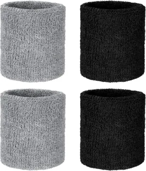 4 Pcs Sweatbands Sports Wristbands, Athletic Sweatbands Terry Cloth Sweatbands Breathable Stretchy Cotton Sweatbands for Men and Women Absorbent Sweat Band for Tennis Basketball Football Running Gym