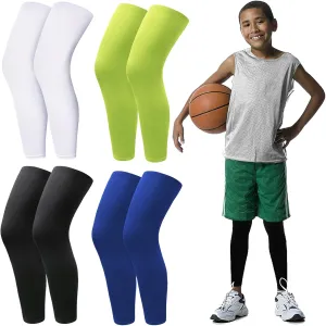 4Pairs Kids Leg Sleeves,Long Compression Leg Sleeves,Non Slip UV Protection Full Length Leg Sleeves for Kids Boy Girl