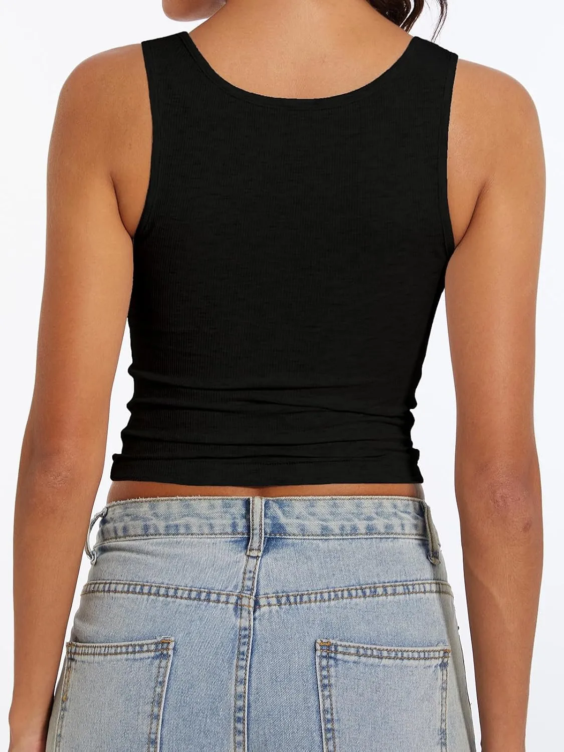 AnotherChill Women's Ribbed Crop Tank Tops Scoop Neck High Back Basic Sleeveless Rib Shirt Summer Athletic Top