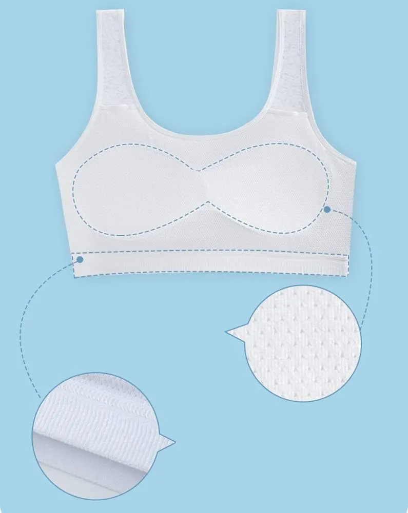 Big Girls' Sports Bra with Breathable Pads Teens Cotton Training Bras
