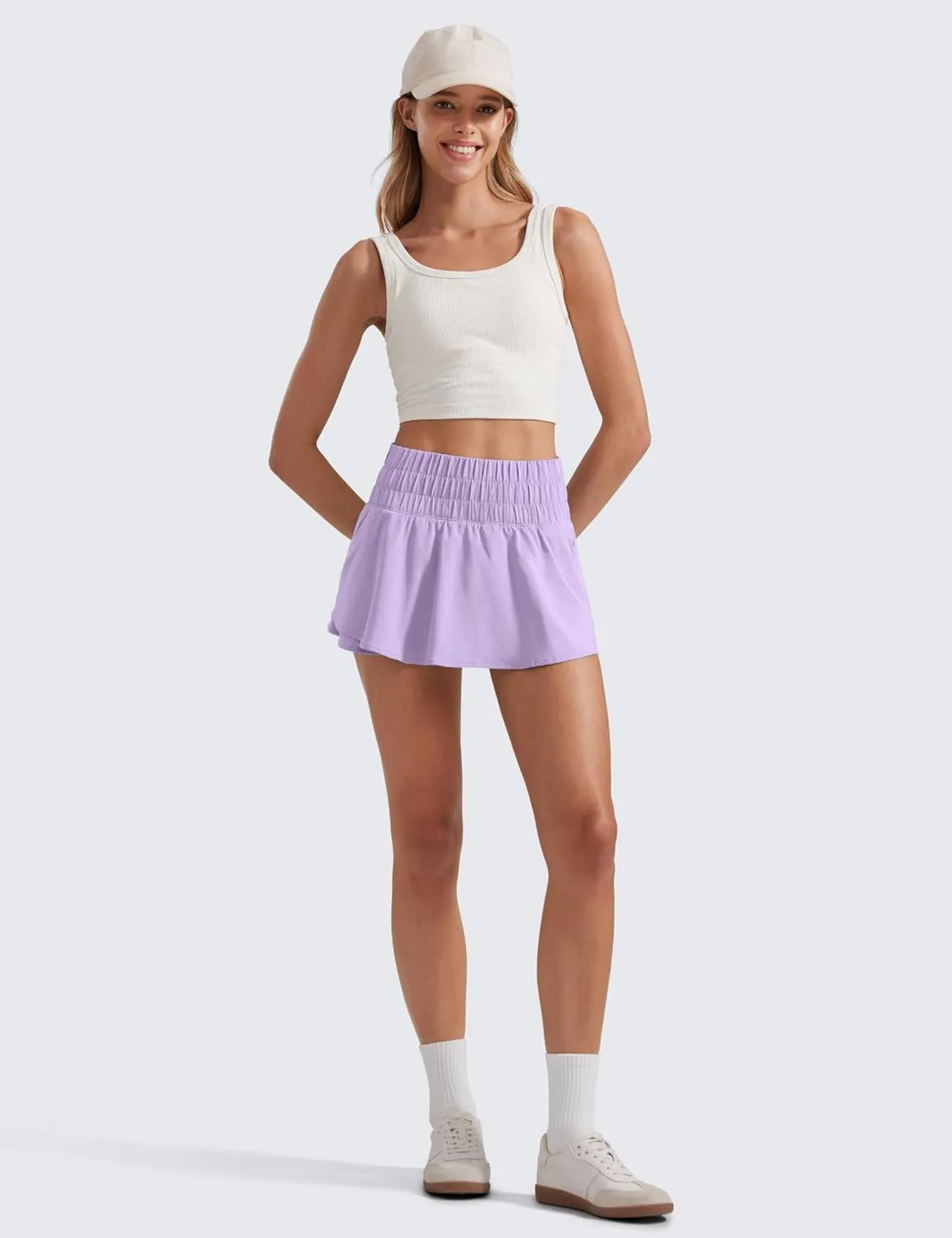 CRZ YOGA Athletic Shorts for Women High Waisted Flowy Ruffle Skirt Overlay for Workout Running Tennis with Zip Pocket