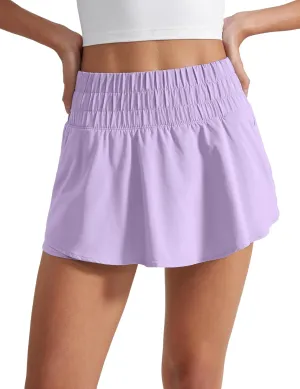 CRZ YOGA Athletic Shorts for Women High Waisted Flowy Ruffle Skirt Overlay for Workout Running Tennis with Zip Pocket