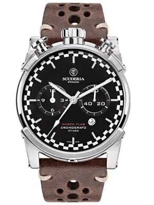 CT Scuderia BULLET HEAD CHEQUERED FLAG Brown Swiss Made Mens Watch CWEH00119
