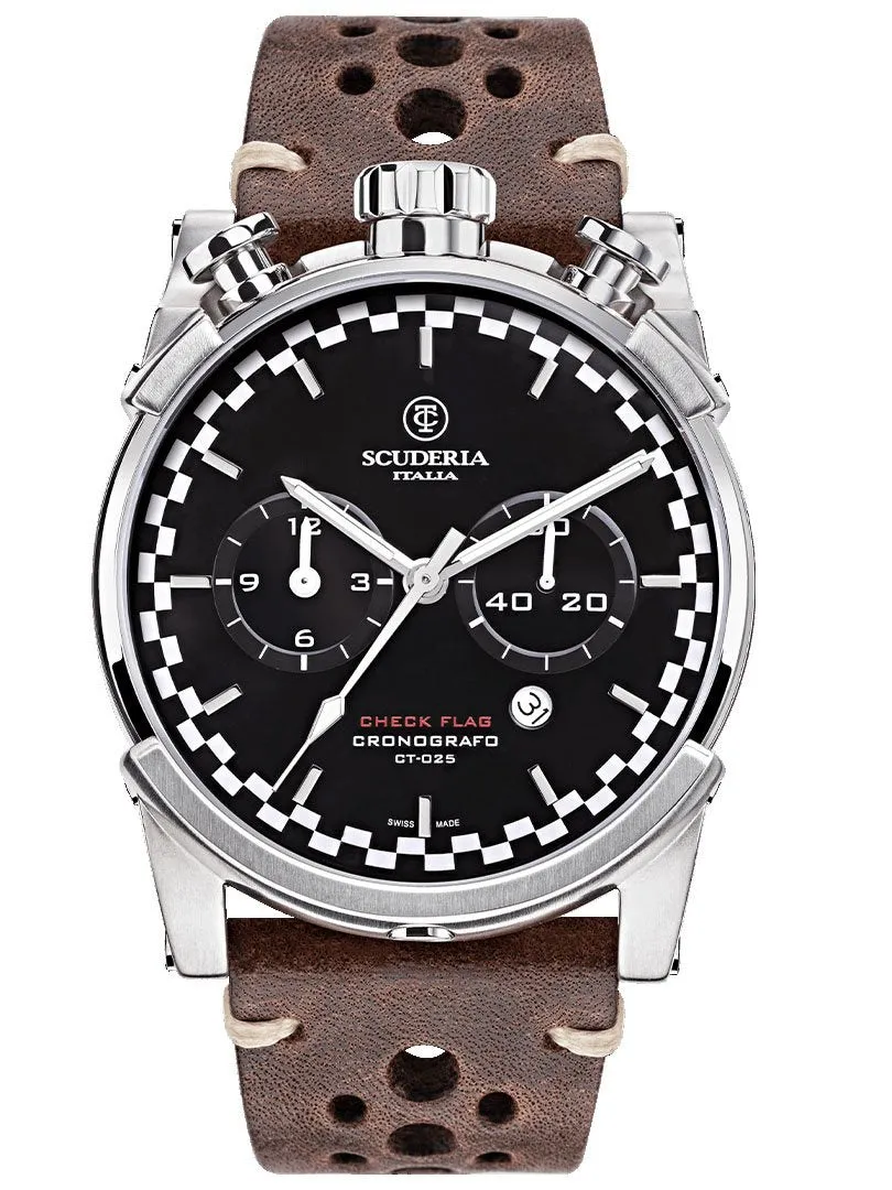 CT Scuderia BULLET HEAD CHEQUERED FLAG Brown Swiss Made Mens Watch CWEH00119