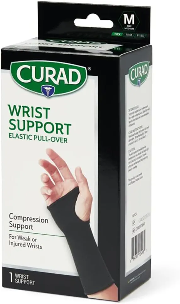 CURAD Elastic Pull-Over Wrist Support, Wrist Brace Sport Wrist Support for Fitness, Weightlifting, Tendonitis, Carpal Tunnel Arthritis, Pain Relief-Wear Anywhere, Black, Medium