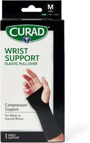 CURAD Elastic Pull-Over Wrist Support, Wrist Brace Sport Wrist Support for Fitness, Weightlifting, Tendonitis, Carpal Tunnel Arthritis, Pain Relief-Wear Anywhere, Black, Medium