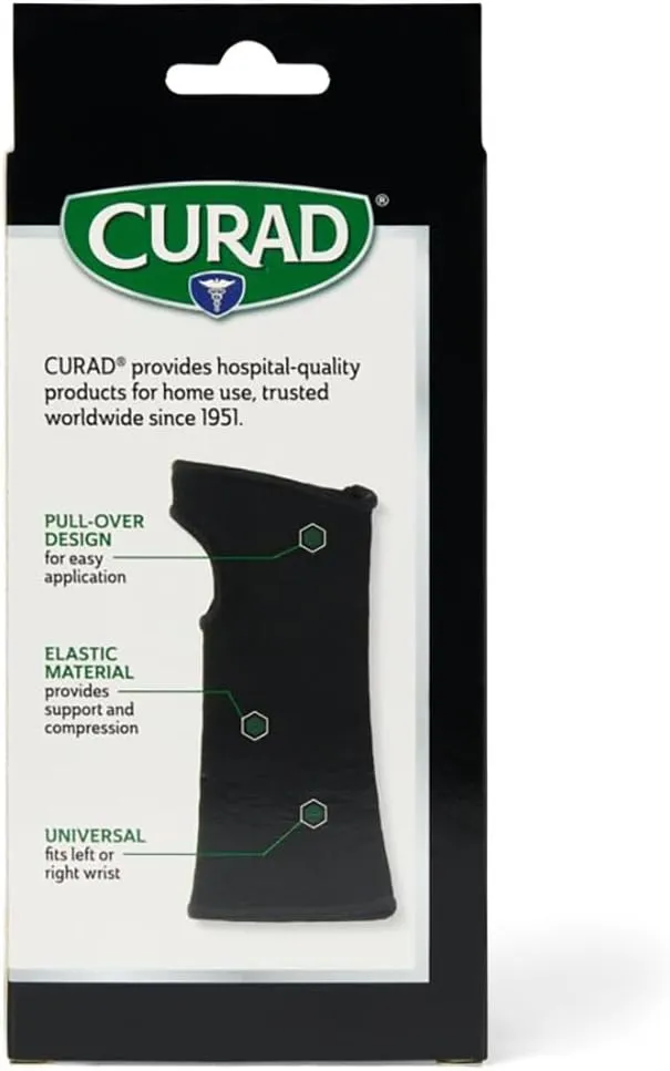CURAD Elastic Pull-Over Wrist Support, Wrist Brace Sport Wrist Support for Fitness, Weightlifting, Tendonitis, Carpal Tunnel Arthritis, Pain Relief-Wear Anywhere, Black, Medium