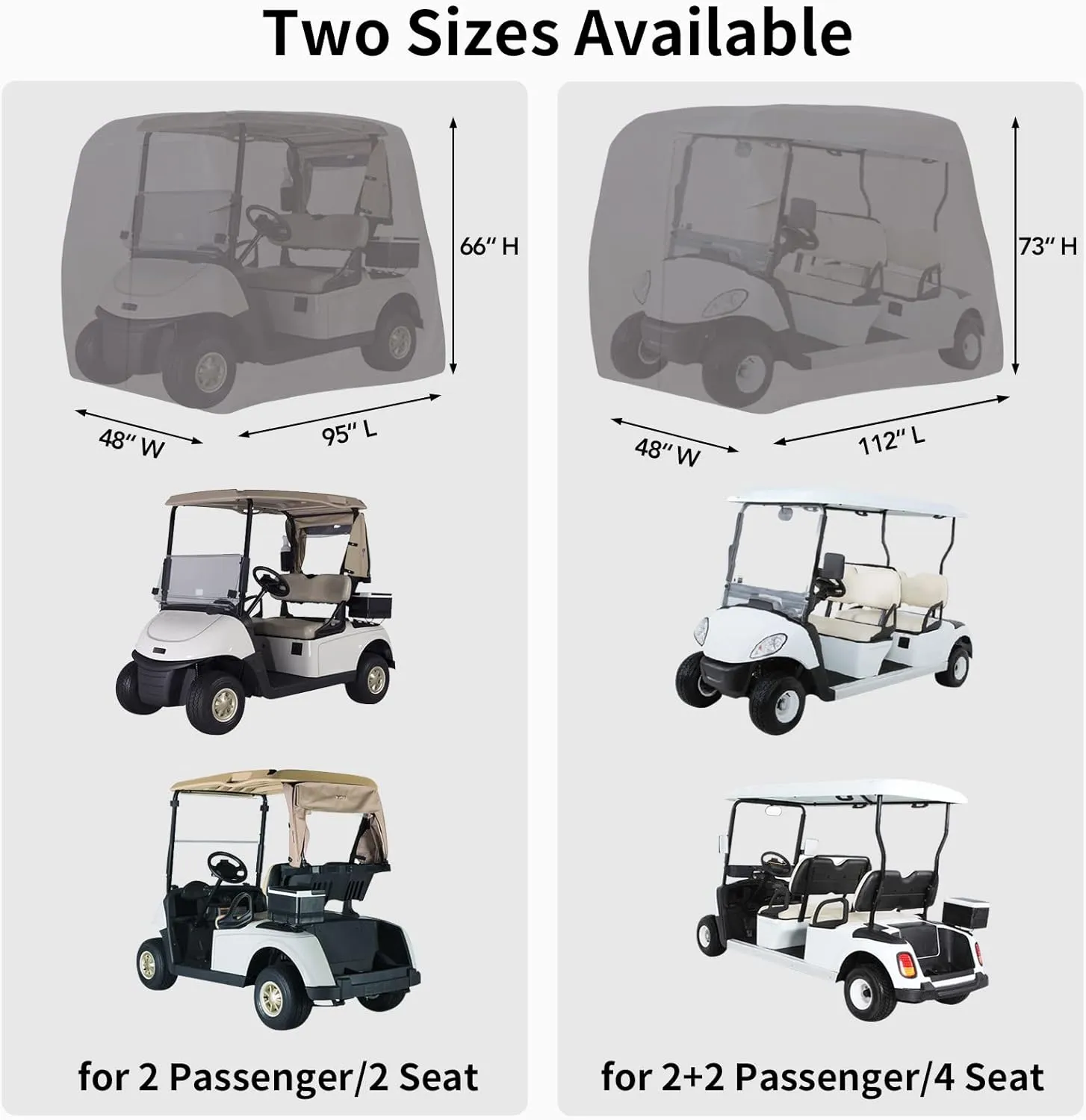 EZGO, Club Car, Yamaha Golf Cart Cover - Waterproof with Zipper Closure