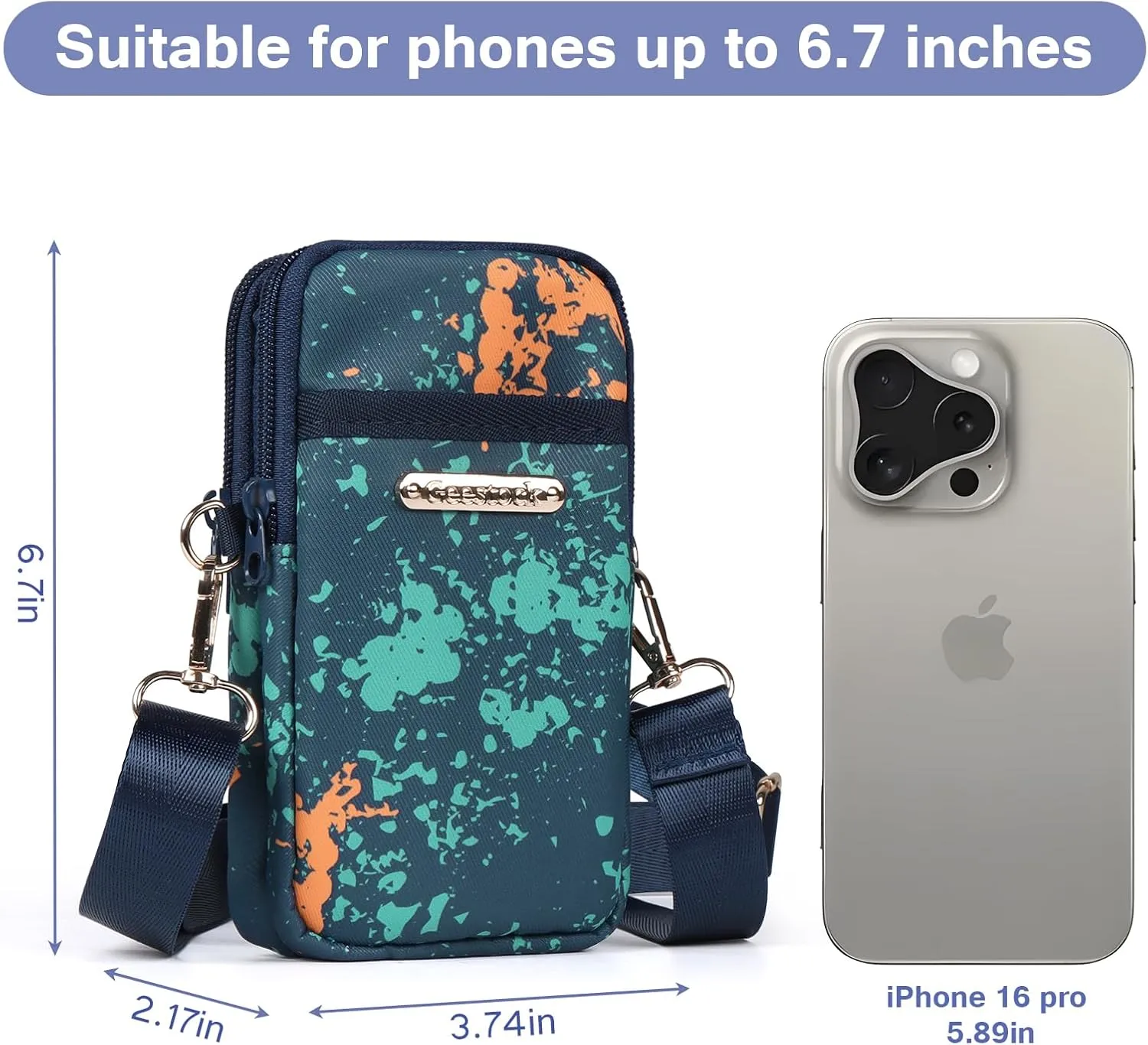 Geestock Cell Phone Purse Small Crossbody Shoulder Holsters Bags with Arm Bands Phone Key Pouch Holder for Running, Walking, Hiking & Biking (Blue Paint)