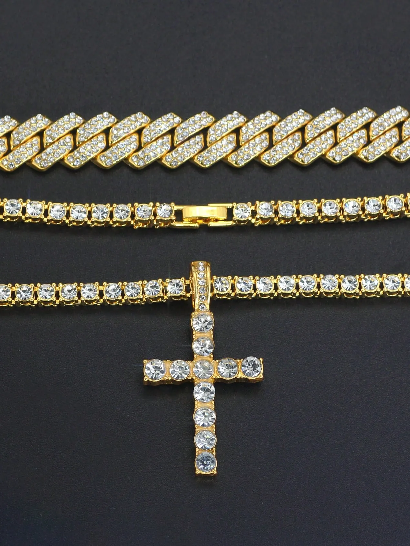 Hip Hop 2pcs Cross Tennis Chain 14MM  For Men Women Iced Out 2 Row