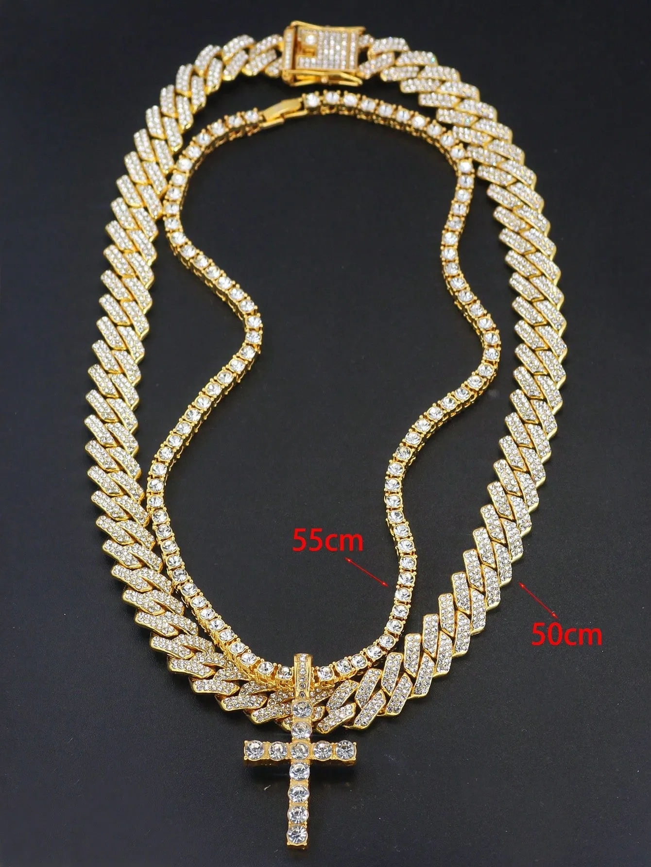 Hip Hop 2pcs Cross Tennis Chain 14MM  For Men Women Iced Out 2 Row