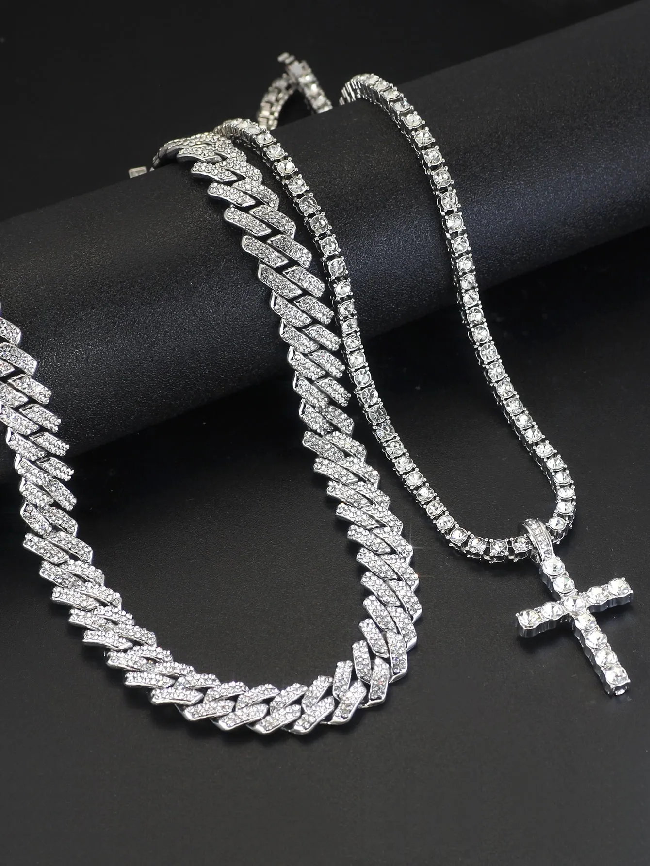 Hip Hop 2pcs Cross Tennis Chain 14MM  For Men Women Iced Out 2 Row