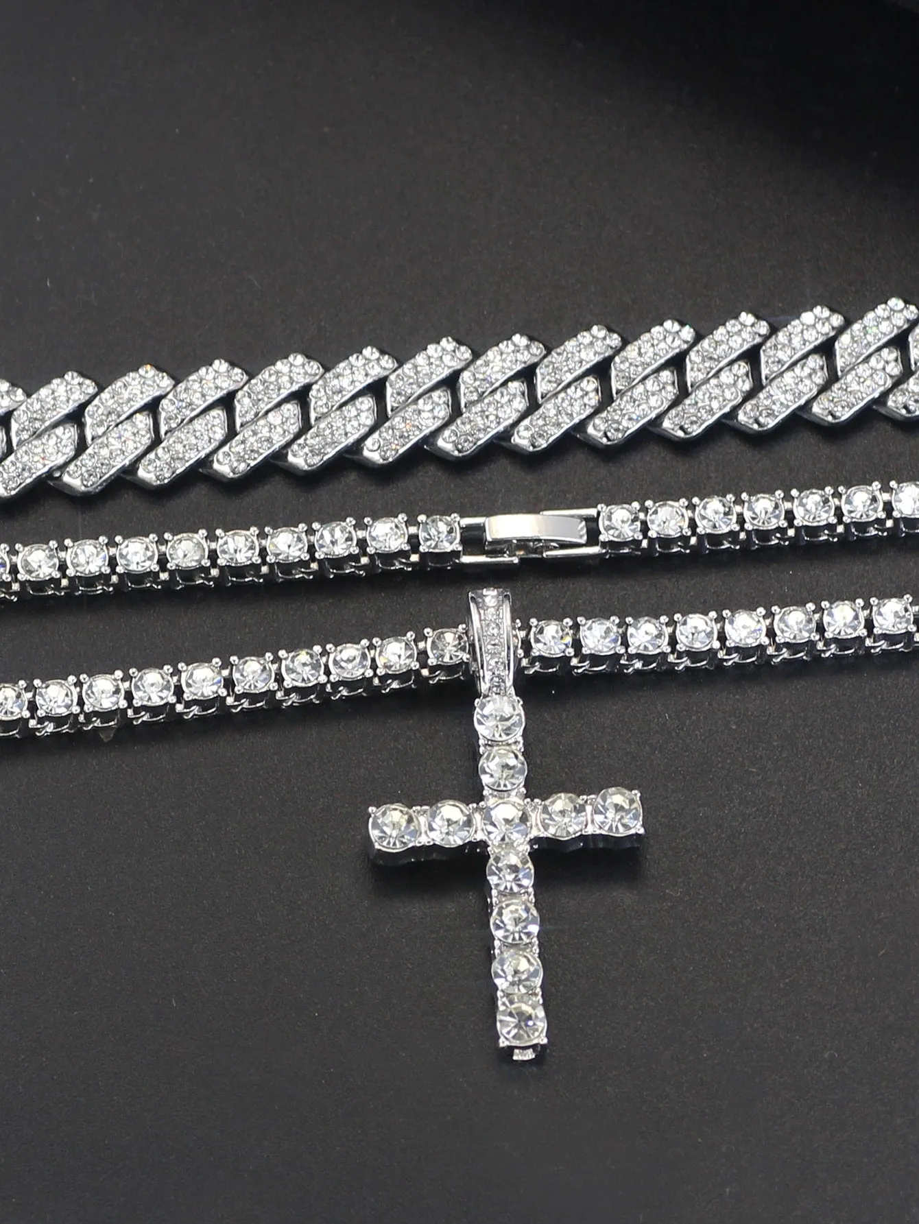 Hip Hop 2pcs Cross Tennis Chain 14MM  For Men Women Iced Out 2 Row