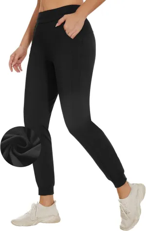 Lightbare Womens Fleece Lined Joggers Pants Thermal Stretchy Water Resistant Sweatpants with Pockets for Athletic Winter