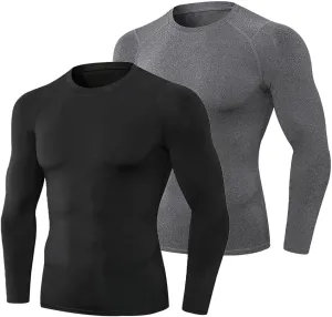Men's Compression Shirts Long Sleeve Athletic Workout Gym Shirt Sports Baselayer Running Undershirts