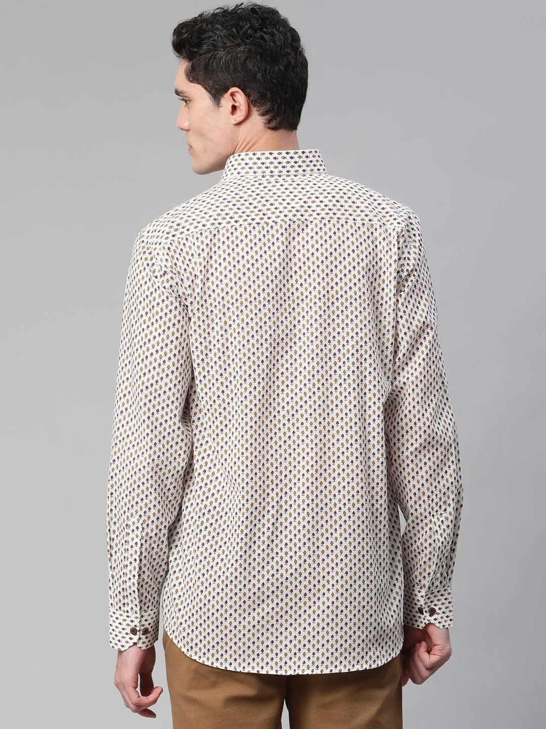 Millennial Men White & Yellow Cotton  Full Sleeve  Shirt for Men-MMF0283