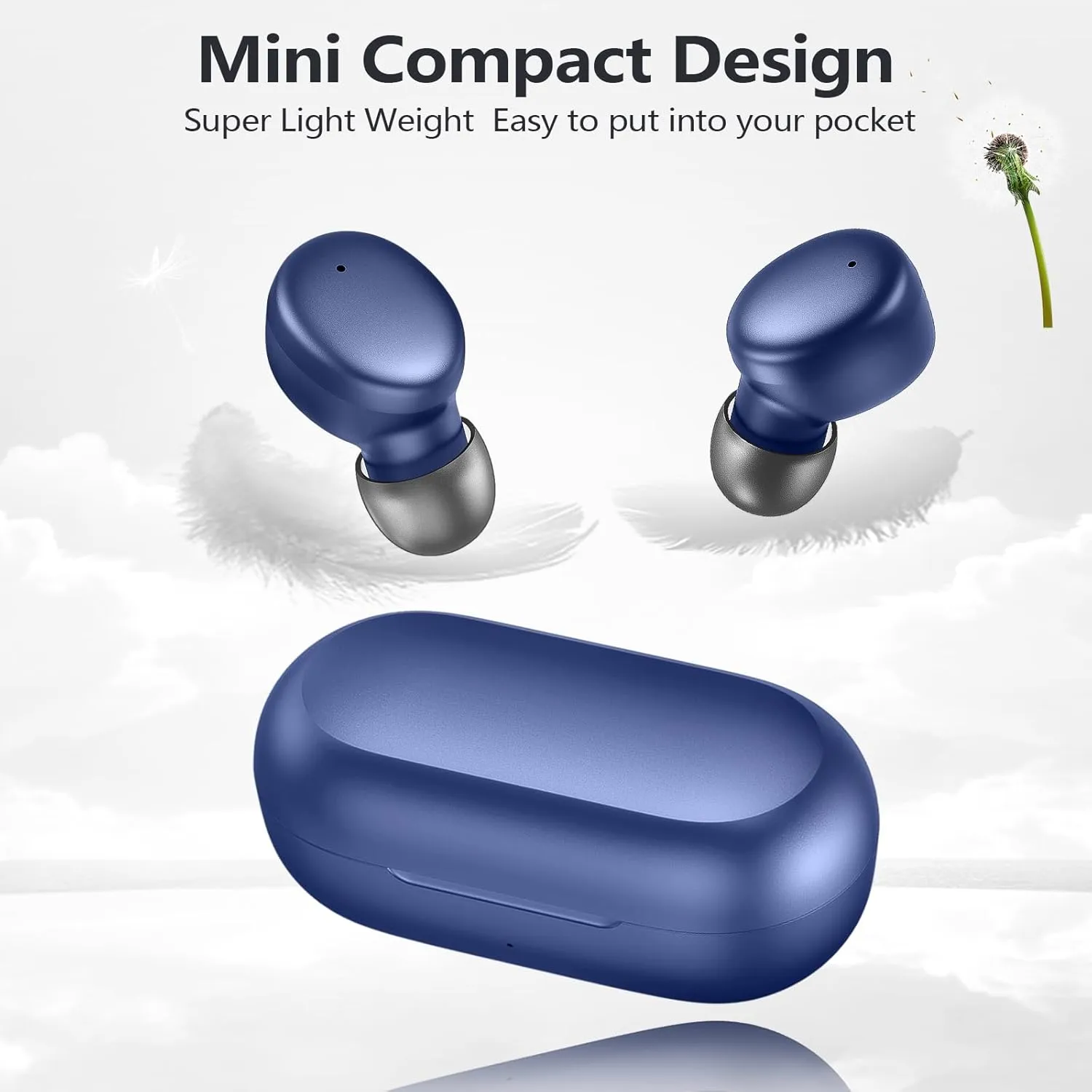 MOZOTER S8 Mini Wireless Earbuds Bluetooth 5.3 in Ear Light-Weight Headphones,60Hrs Playtime Ear Buds with Charging Case,Built-in Microphone Headset,Premium Sound with Deep Bass for Sport-Blue