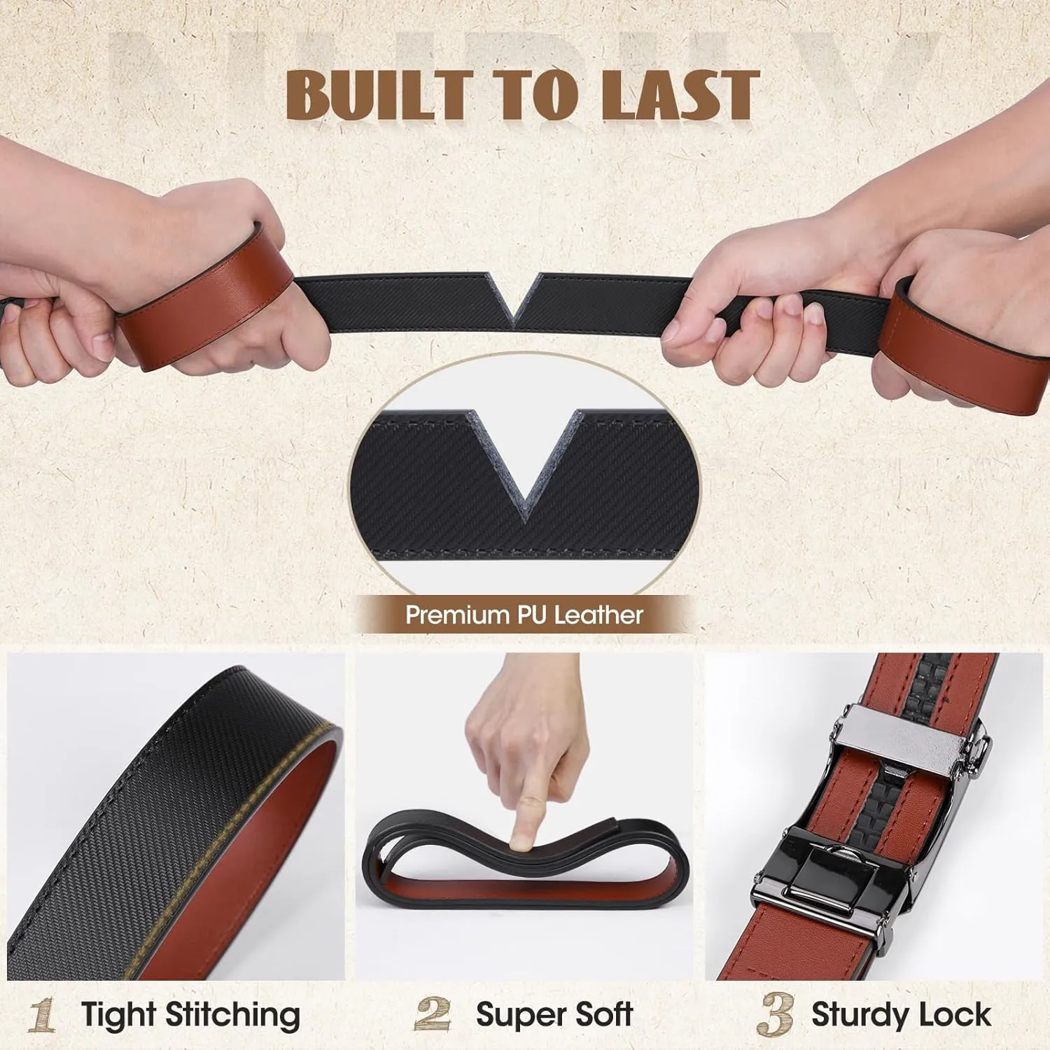 NUBILY Mens Belt Ratchet Leather Belts for Men Adjustable 1 3/8" Men's Belts for Dress Casual with Gift Box, Trim to Fit