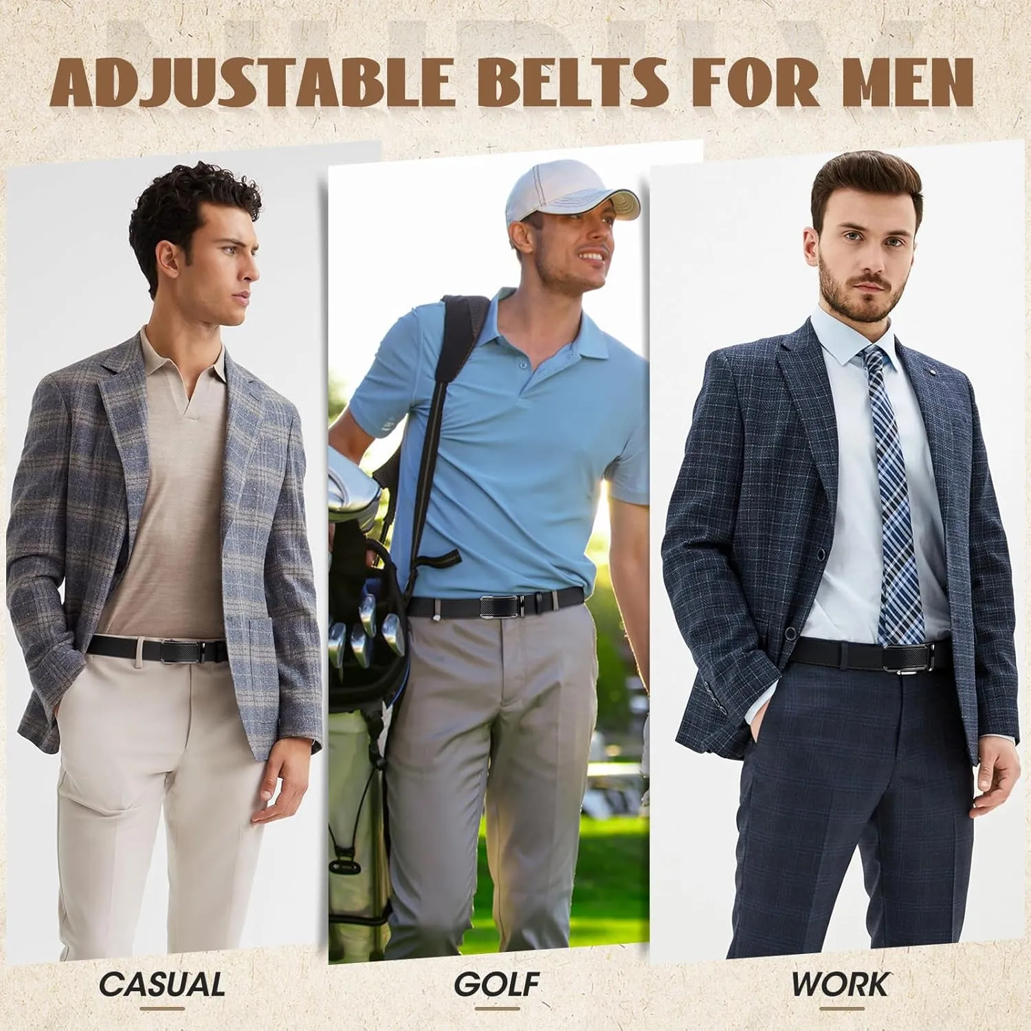 NUBILY Mens Belt Ratchet Leather Belts for Men Adjustable 1 3/8" Men's Belts for Dress Casual with Gift Box, Trim to Fit