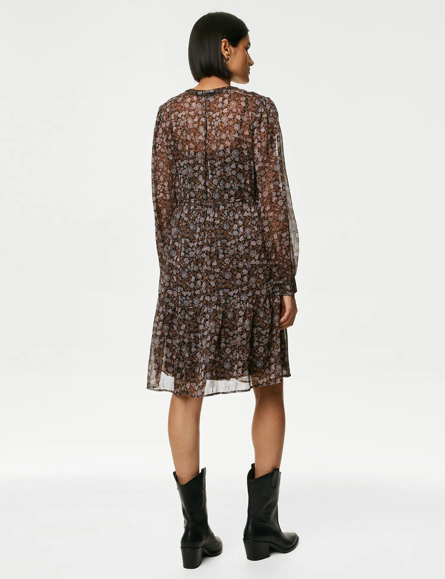 Printed V-Neck Knee Length Smock Dress