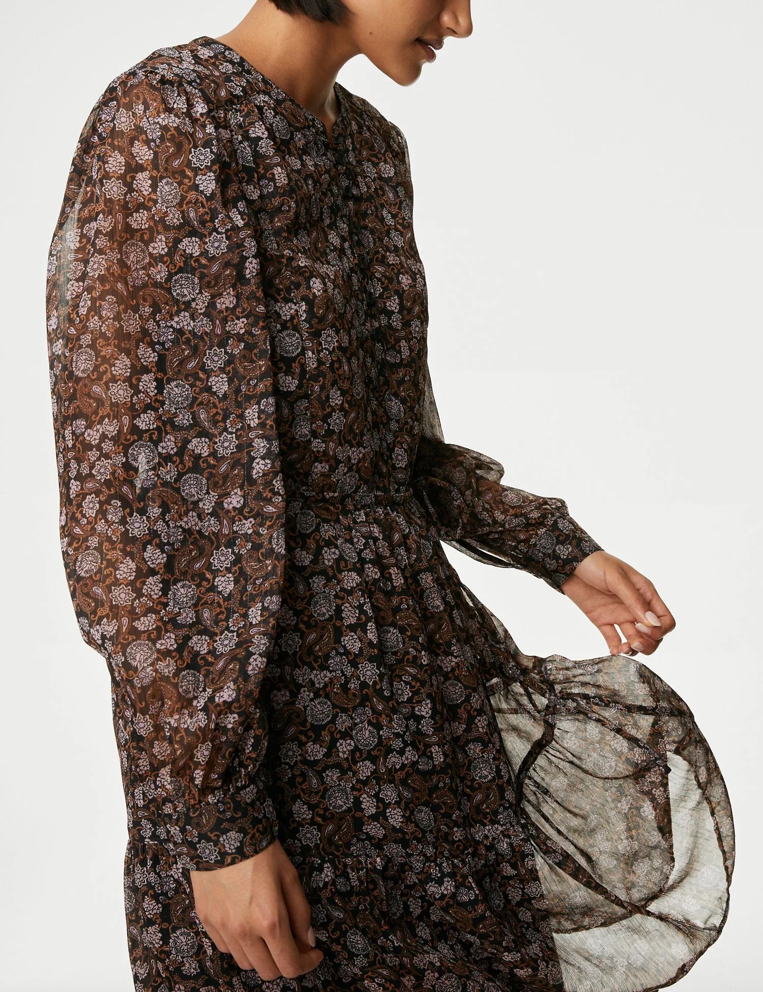 Printed V-Neck Knee Length Smock Dress