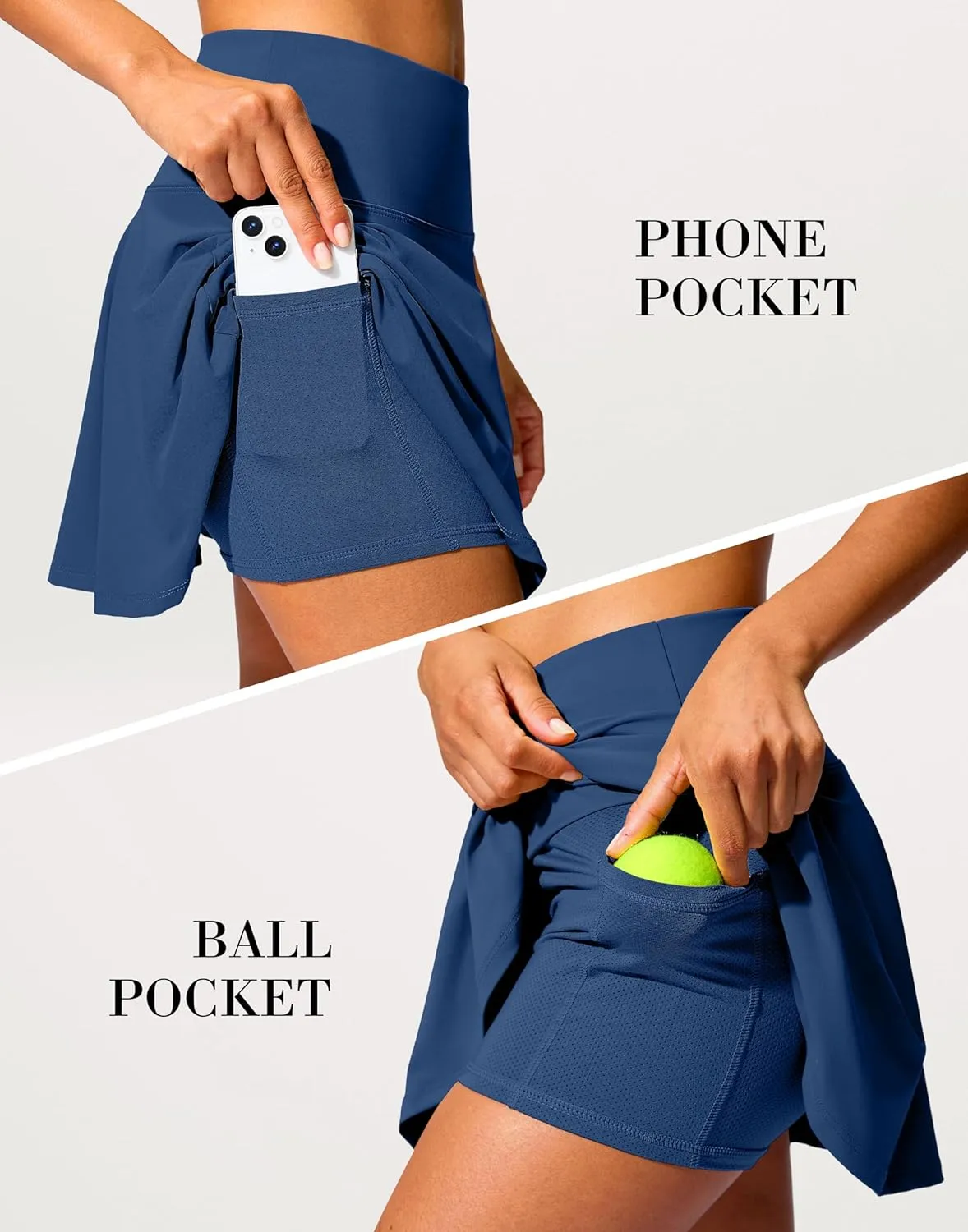 SANTINY 14" Tennis Skirt Golf Skorts with Pockets Tummy Control Shorts Pleated Skirts for Women Athletic Dressy Casual