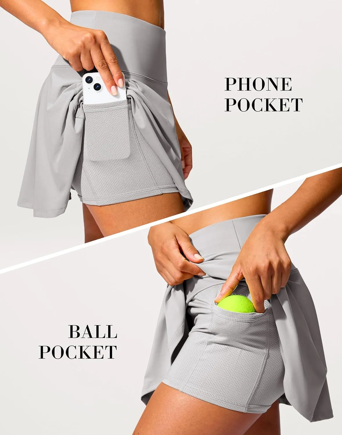 SANTINY 14" Tennis Skirt Golf Skorts with Pockets Tummy Control Shorts Pleated Skirts for Women Athletic Dressy Casual