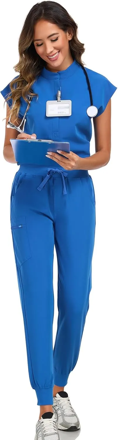 Scrub Pants for Women Four Way Stretch Joggers High Rise Zipper Cargo Pants with 5 Pockets