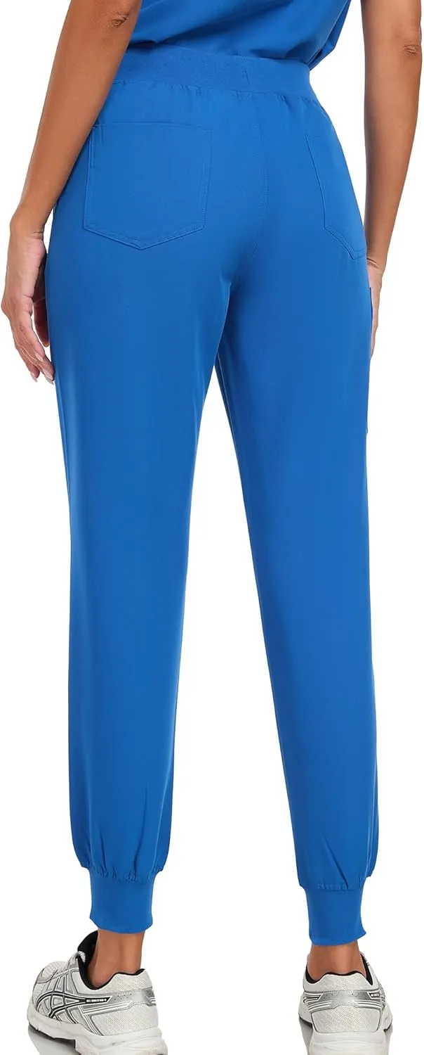 Scrub Pants for Women Four Way Stretch Joggers High Rise Zipper Cargo Pants with 5 Pockets