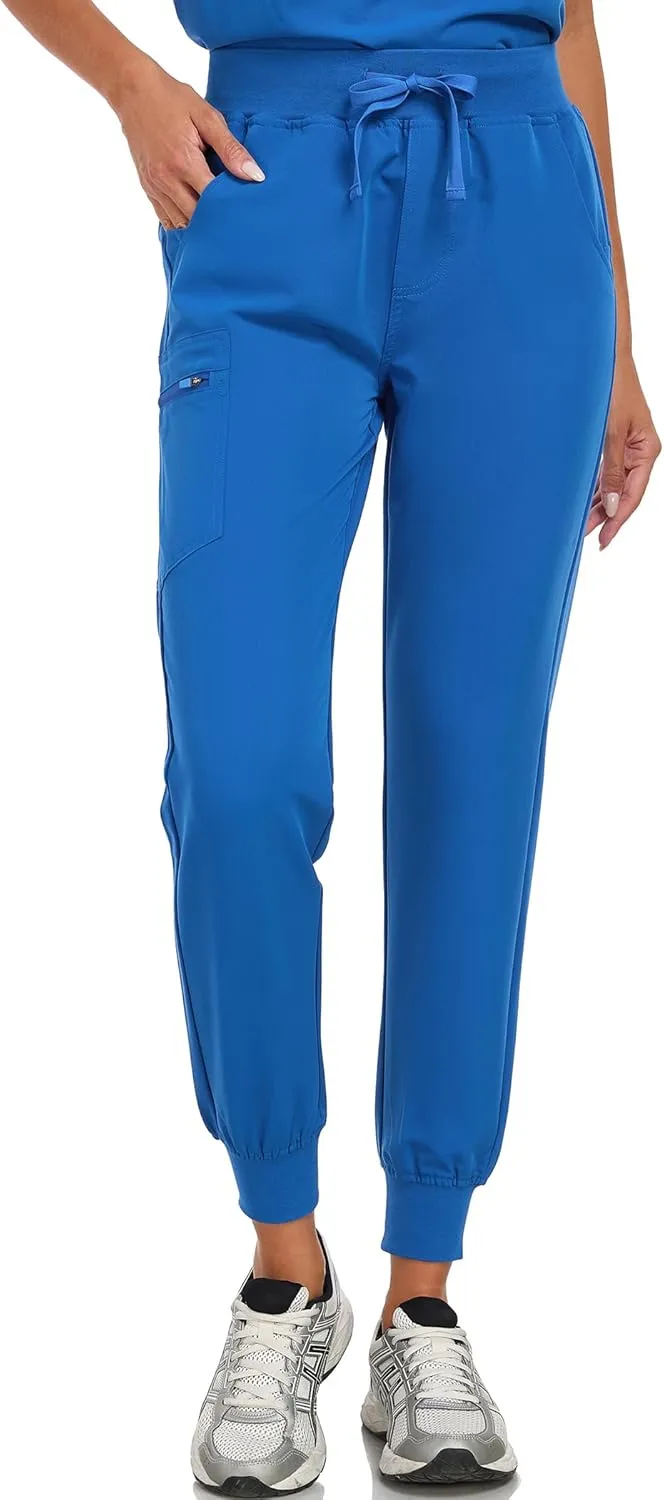 Scrub Pants for Women Four Way Stretch Joggers High Rise Zipper Cargo Pants with 5 Pockets