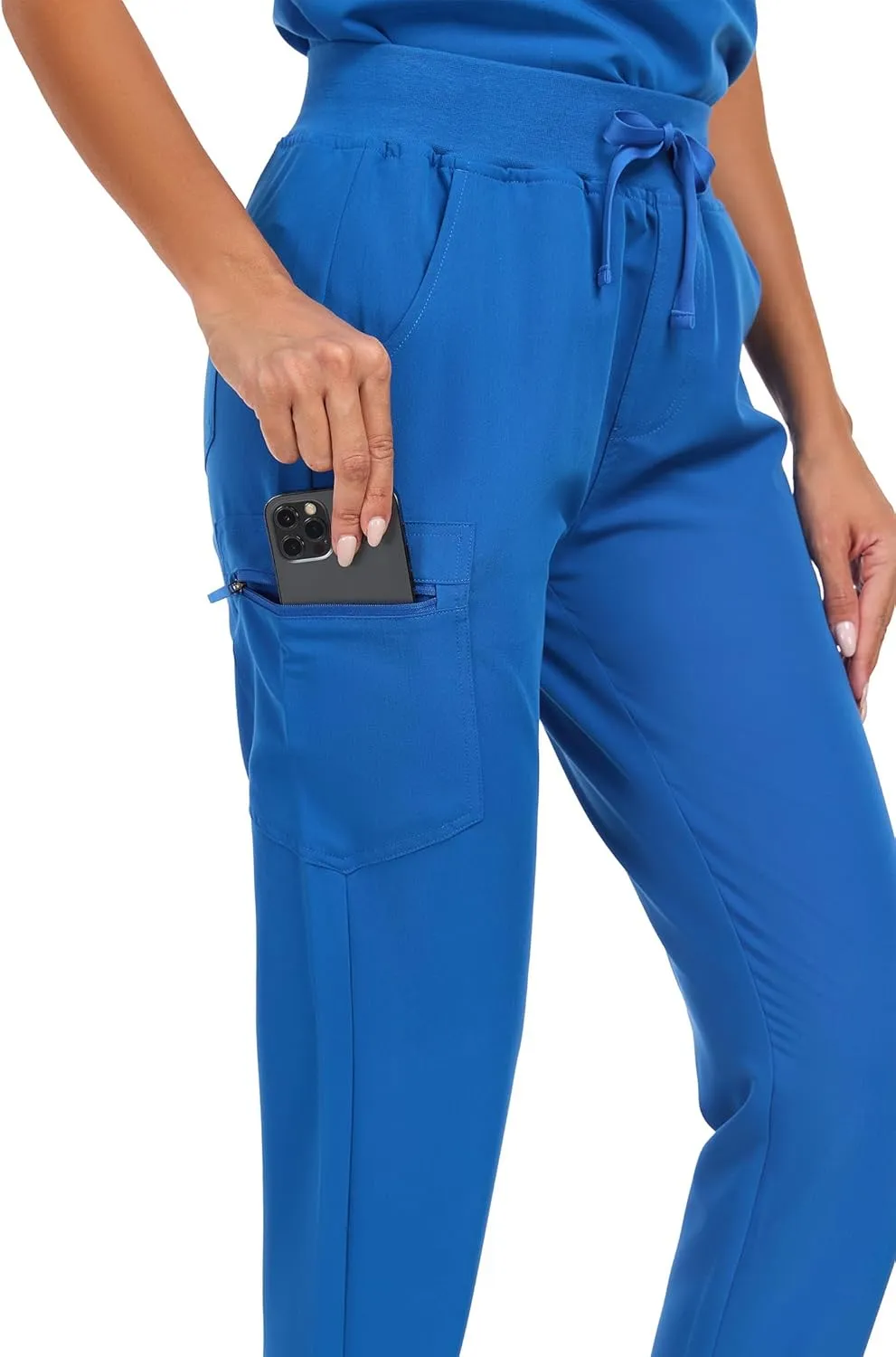 Scrub Pants for Women Four Way Stretch Joggers High Rise Zipper Cargo Pants with 5 Pockets