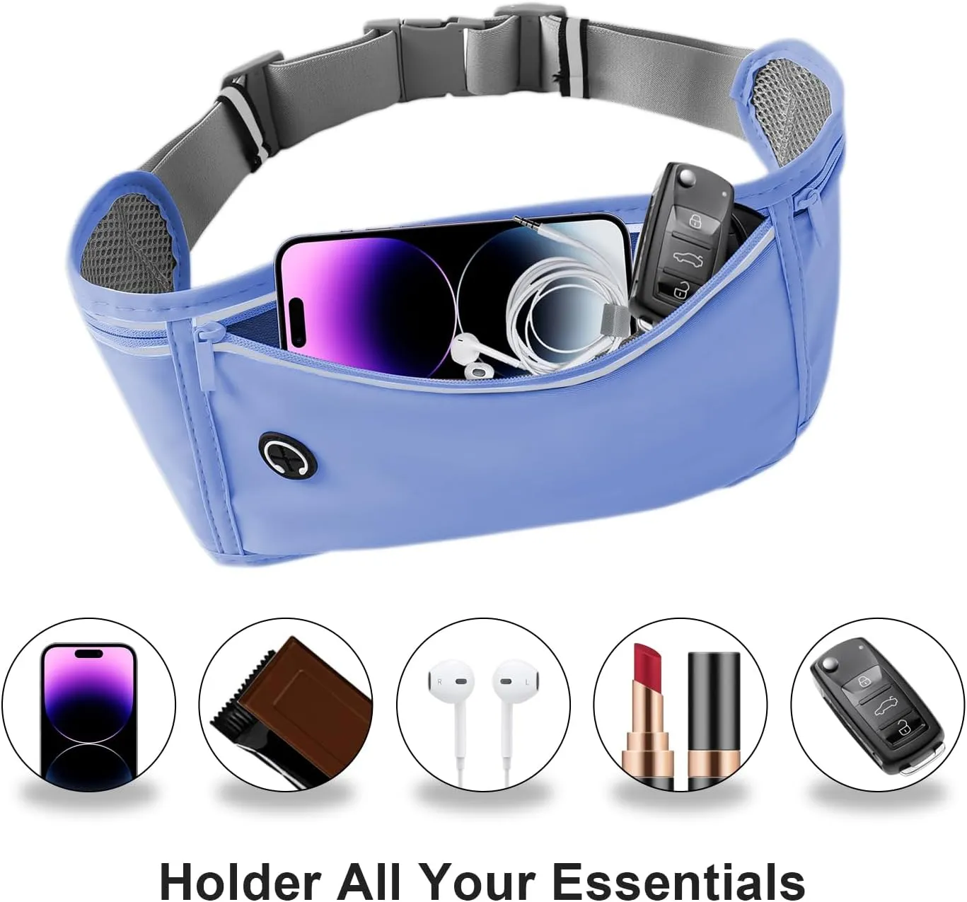 Slim Running Belt for Women Men,Runners Fanny Pack Phone Holder,Money Belt,Running Gear Accessories,with 3 Pockets.(Blue)