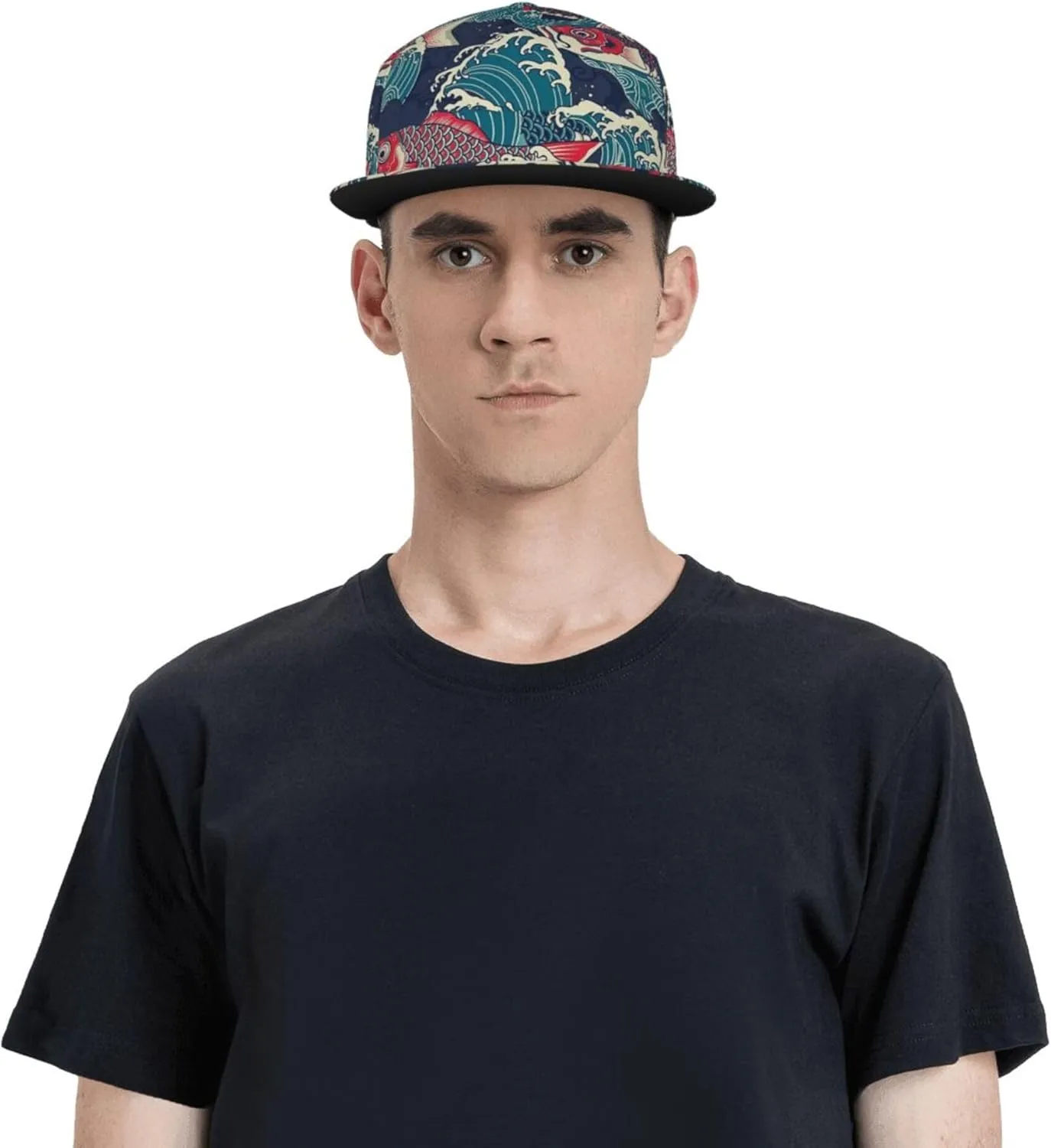 Snapback Hats for Men Women Fashion Japanese Koi Fish Baseball Cap Trucker Hat for Cycling Sports Running Golf Flat Brim Hats