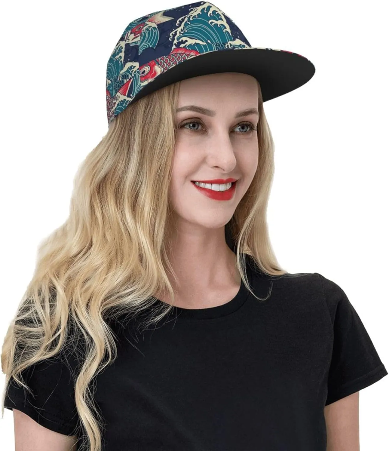 Snapback Hats for Men Women Fashion Japanese Koi Fish Baseball Cap Trucker Hat for Cycling Sports Running Golf Flat Brim Hats