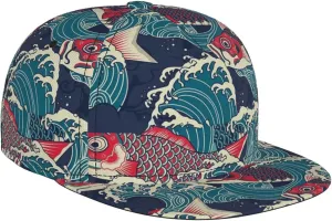 Snapback Hats for Men Women Fashion Japanese Koi Fish Baseball Cap Trucker Hat for Cycling Sports Running Golf Flat Brim Hats