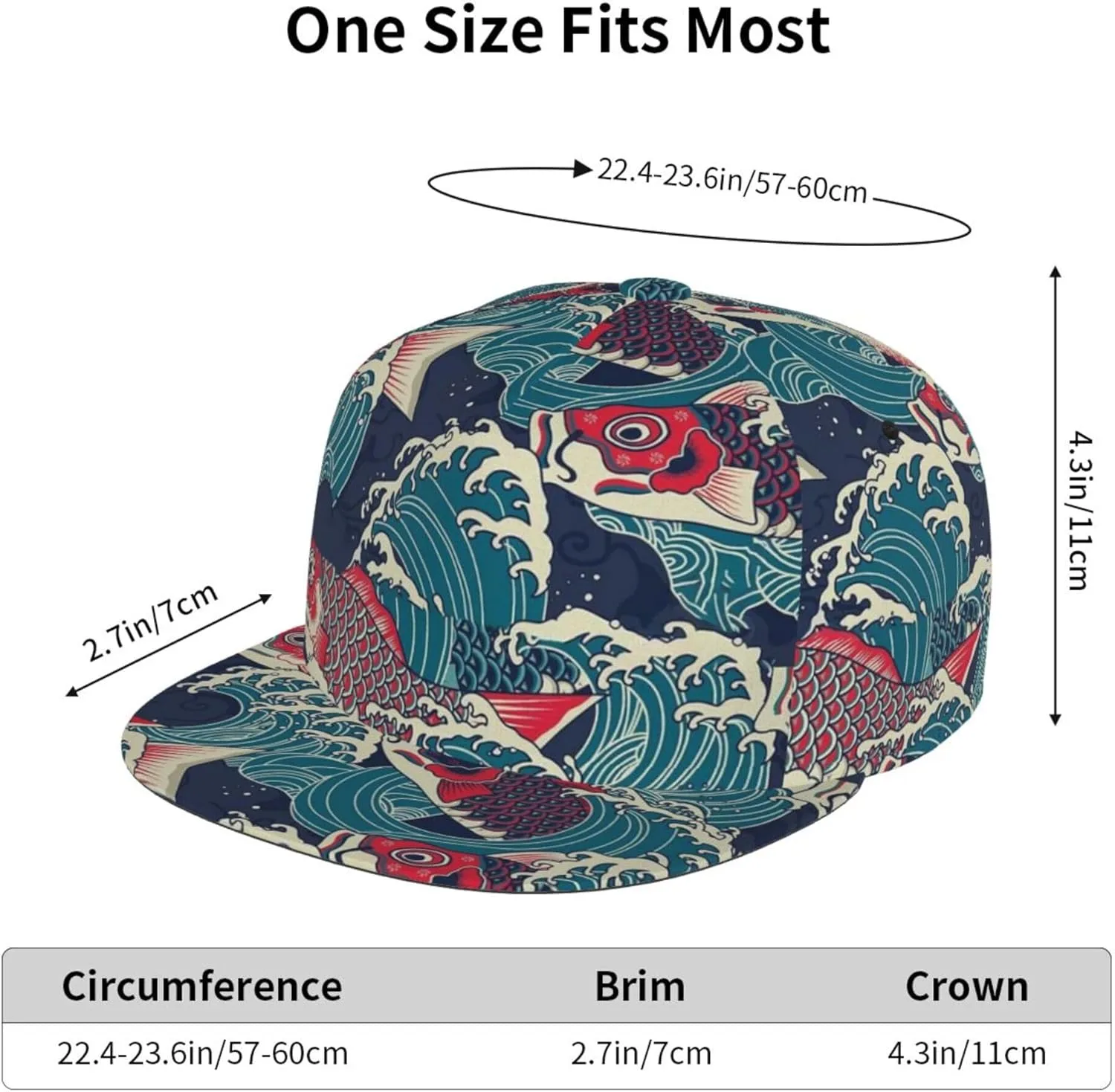 Snapback Hats for Men Women Fashion Japanese Koi Fish Baseball Cap Trucker Hat for Cycling Sports Running Golf Flat Brim Hats