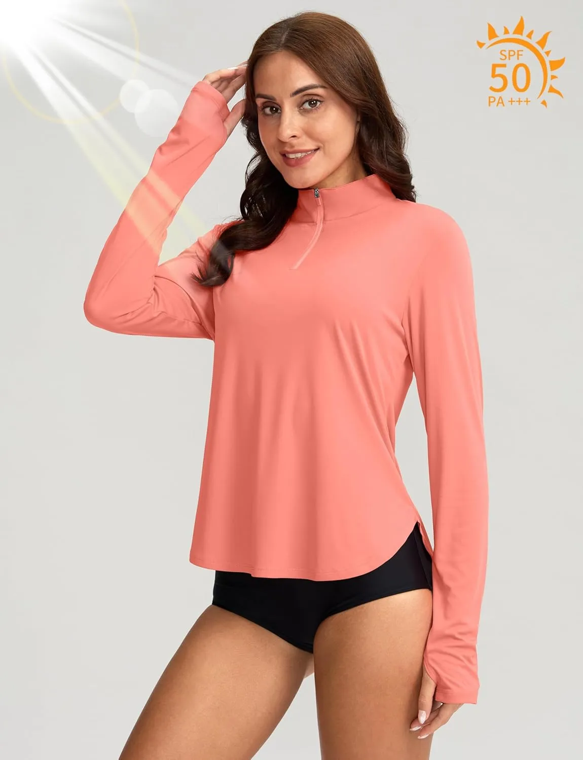 Soothfeel Women's UPF 50  Shirts Long Sleeve 1/4 Zip Pullover UV Sun Protection Golf Shirt Workout Athletic Tops for Women