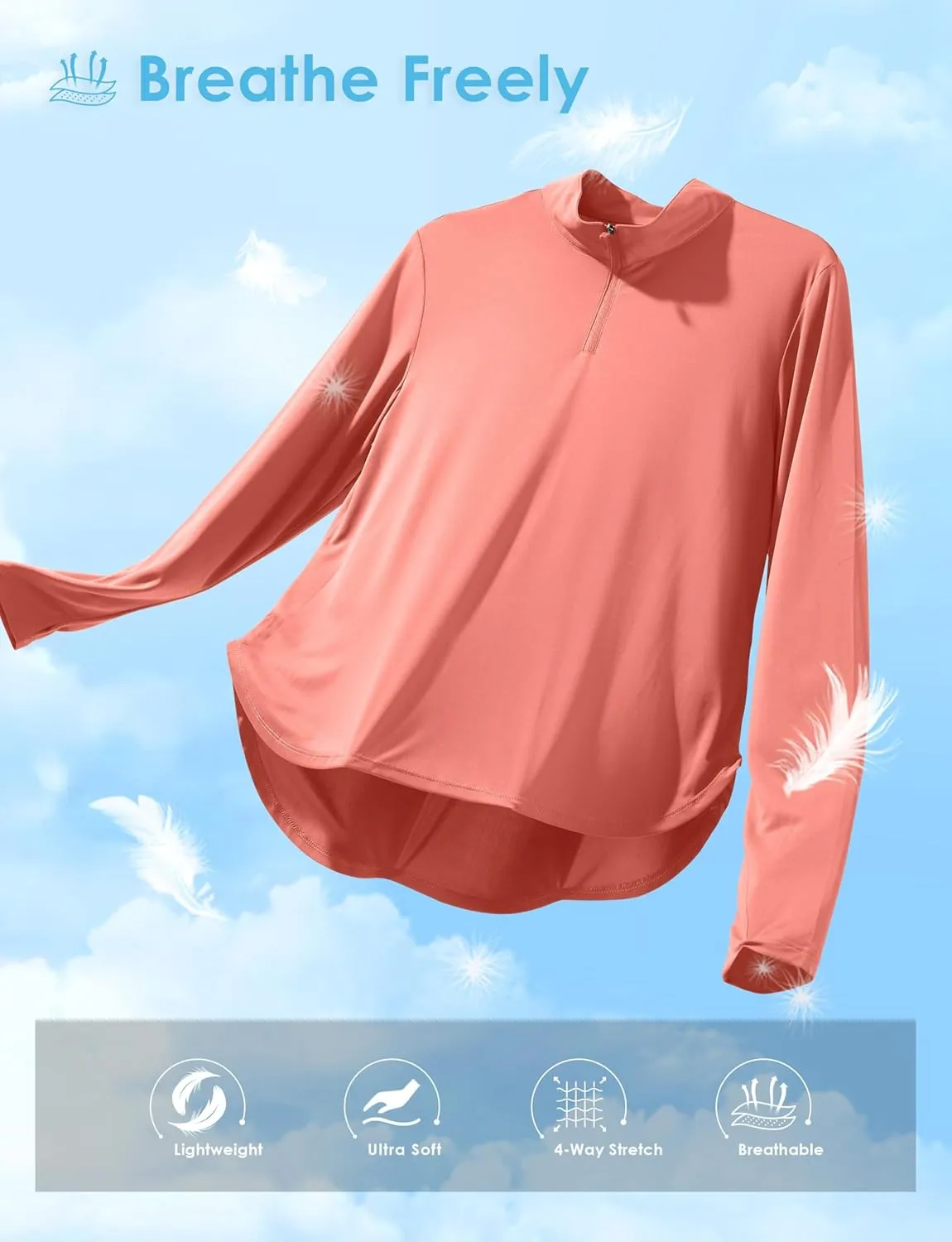 Soothfeel Women's UPF 50  Shirts Long Sleeve 1/4 Zip Pullover UV Sun Protection Golf Shirt Workout Athletic Tops for Women