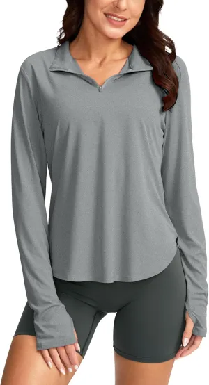 Soothfeel Women's UPF 50  Shirts Long Sleeve 1/4 Zip Pullover UV Sun Protection Golf Shirt Workout Athletic Tops for Women