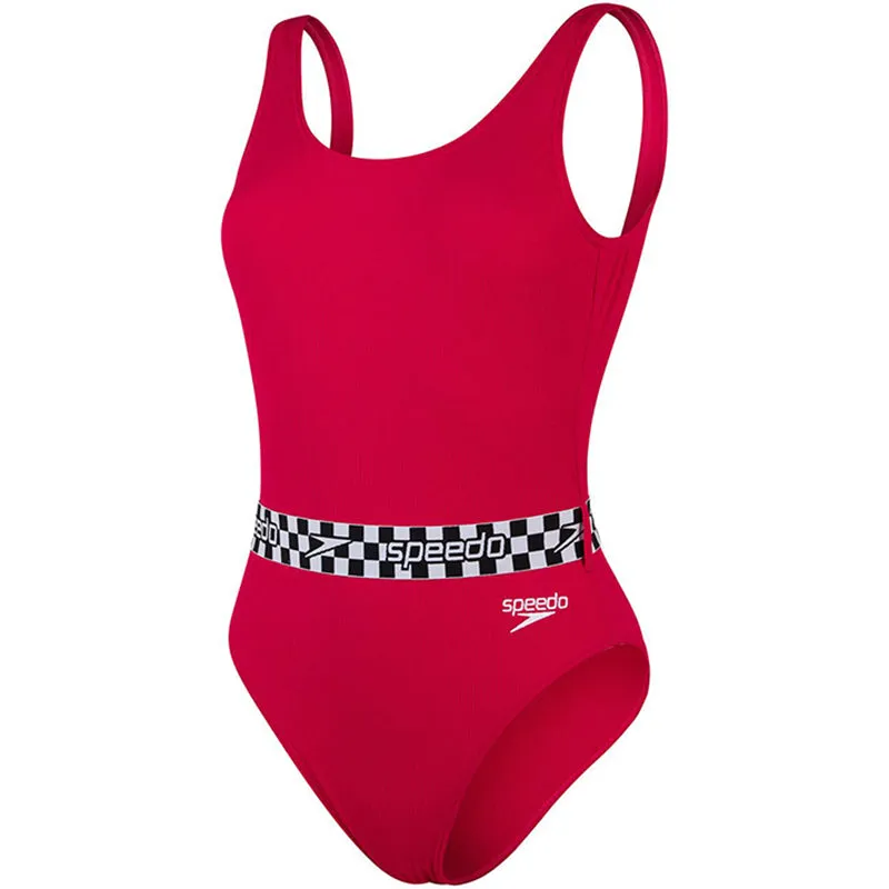 Speedo - Womens Belted Deep U-Back Swimsuit - Red