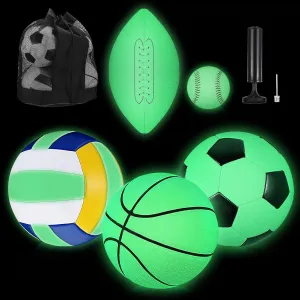 Sratte 5 Pcs Glow in The Dark Sport Ball Set Official Size Football Basketball Soccer Ball Volleyball Baseball with Carry Bag and Pump for Youth Adult Gift