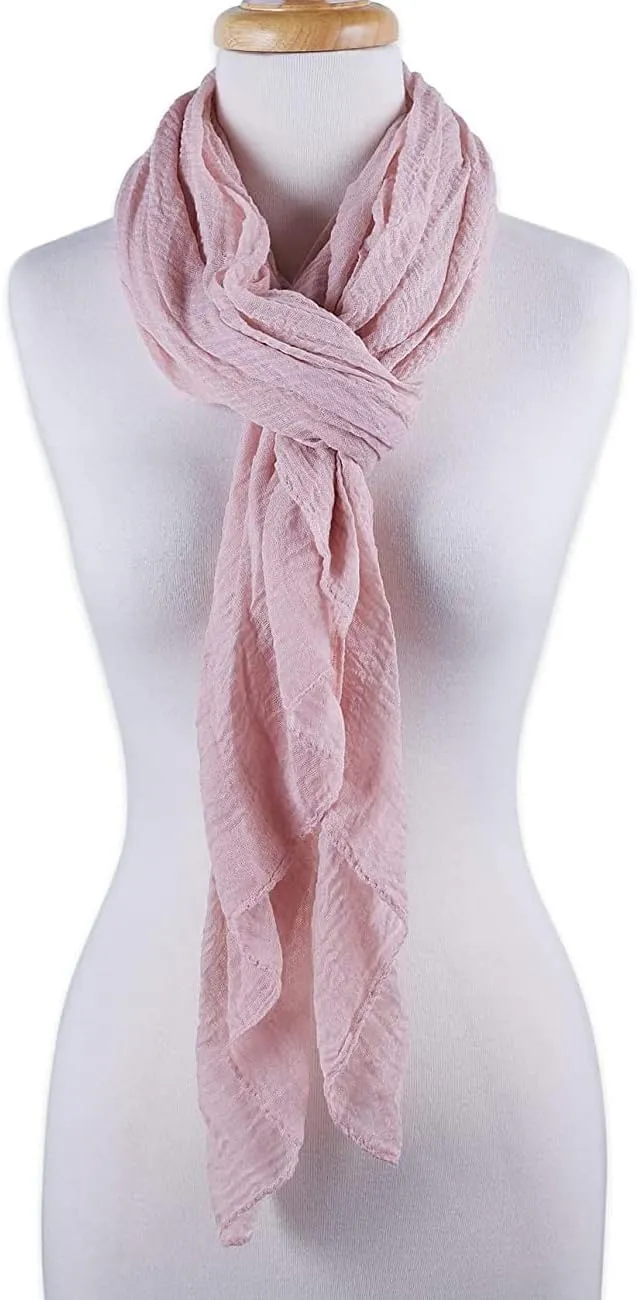 Summer Cotton Blend Crinkle Vintage Soft Scarf with Fringed Edges 35"  70"