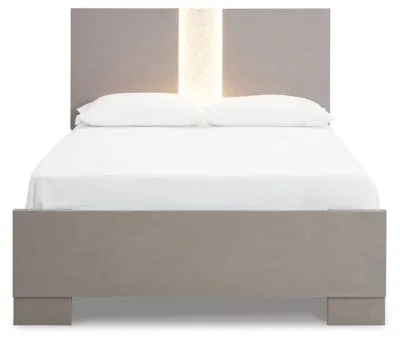Surancha Queen Panel Bed with Mirrored Dresser, Chest and 2 Nightstands