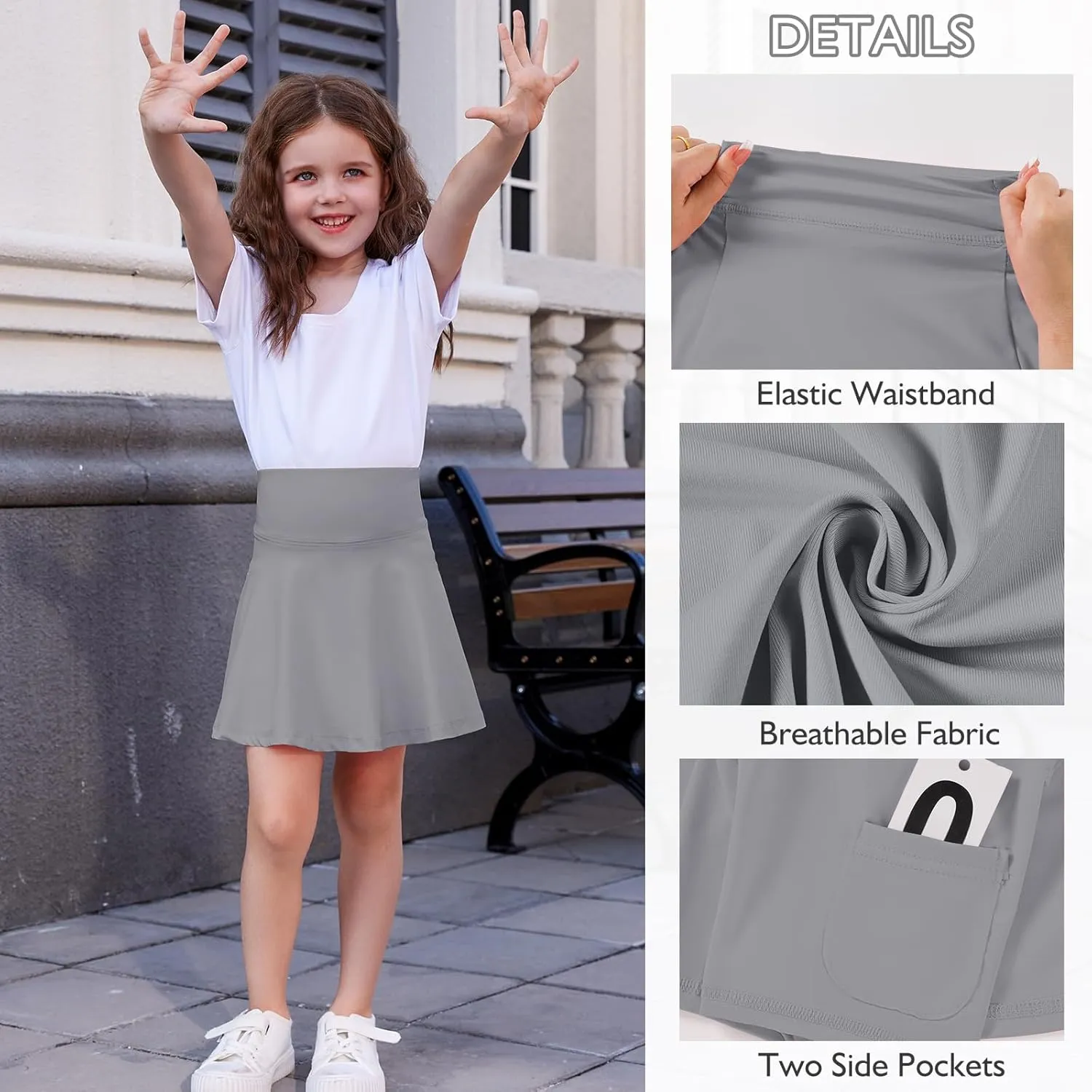 Toddler Girls Skirts Skorts Built in Shorts Baby Summer Flowy Tennis Athletic Skirts Skorts for Girls with Pockets