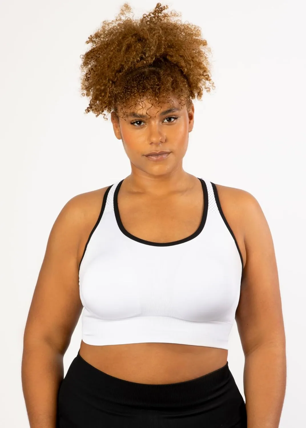 Under Control Sports Bras for Women Plus Size High Support Large Bust Racerback Padded White/Black Sport Bra Yoga Workout Bra