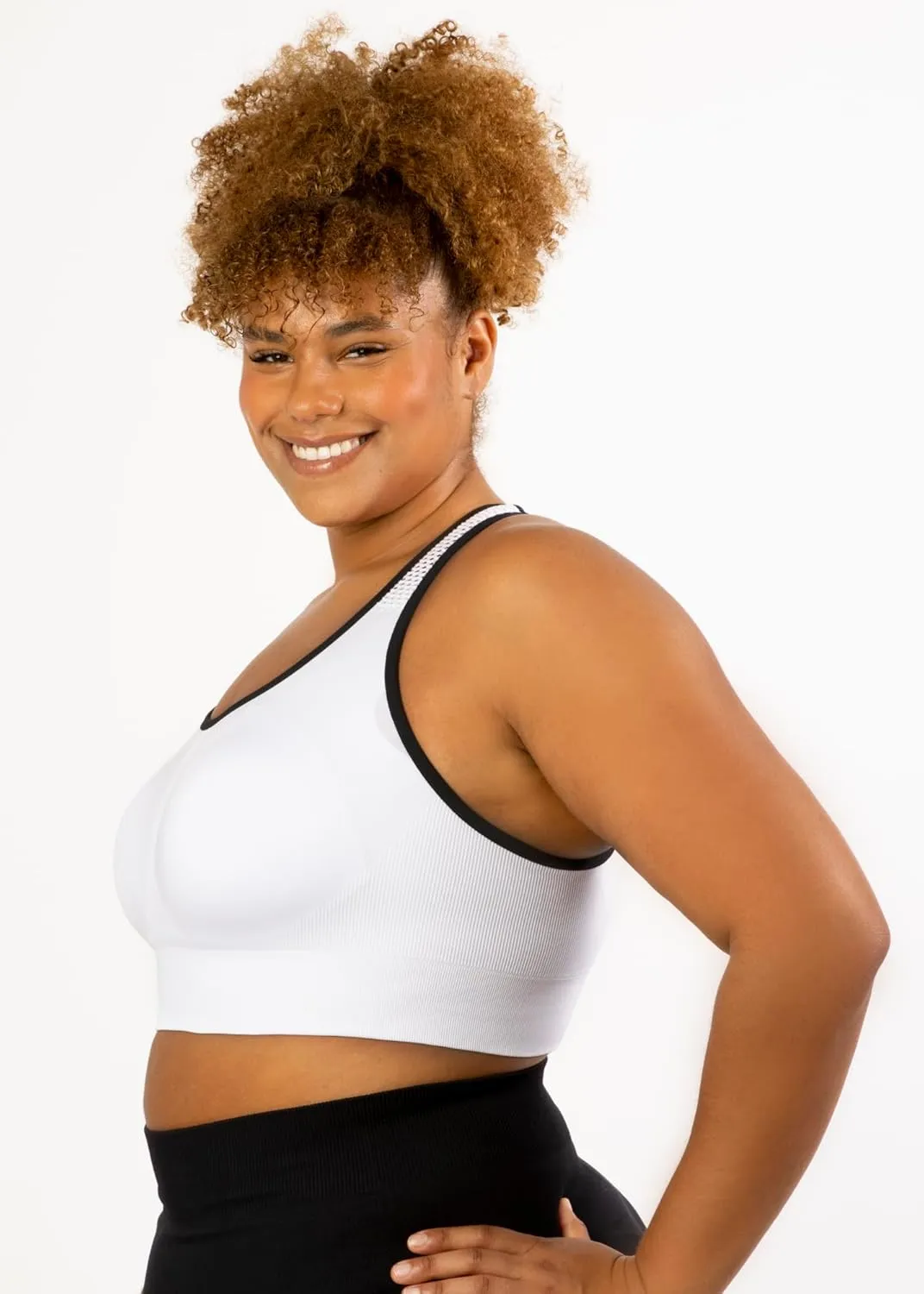 Under Control Sports Bras for Women Plus Size High Support Large Bust Racerback Padded White/Black Sport Bra Yoga Workout Bra