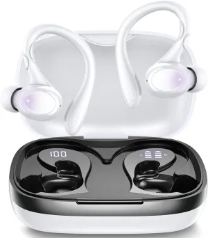 Wireless Earbuds, 60H Playback Bluetooth 5.3 Headphones,Noise Cancelling Wireless Headphones with LED Battery Display, Mics Clear Call, IPX7 Waterproof Bluetooth Earbuds for Workout Sports (White)