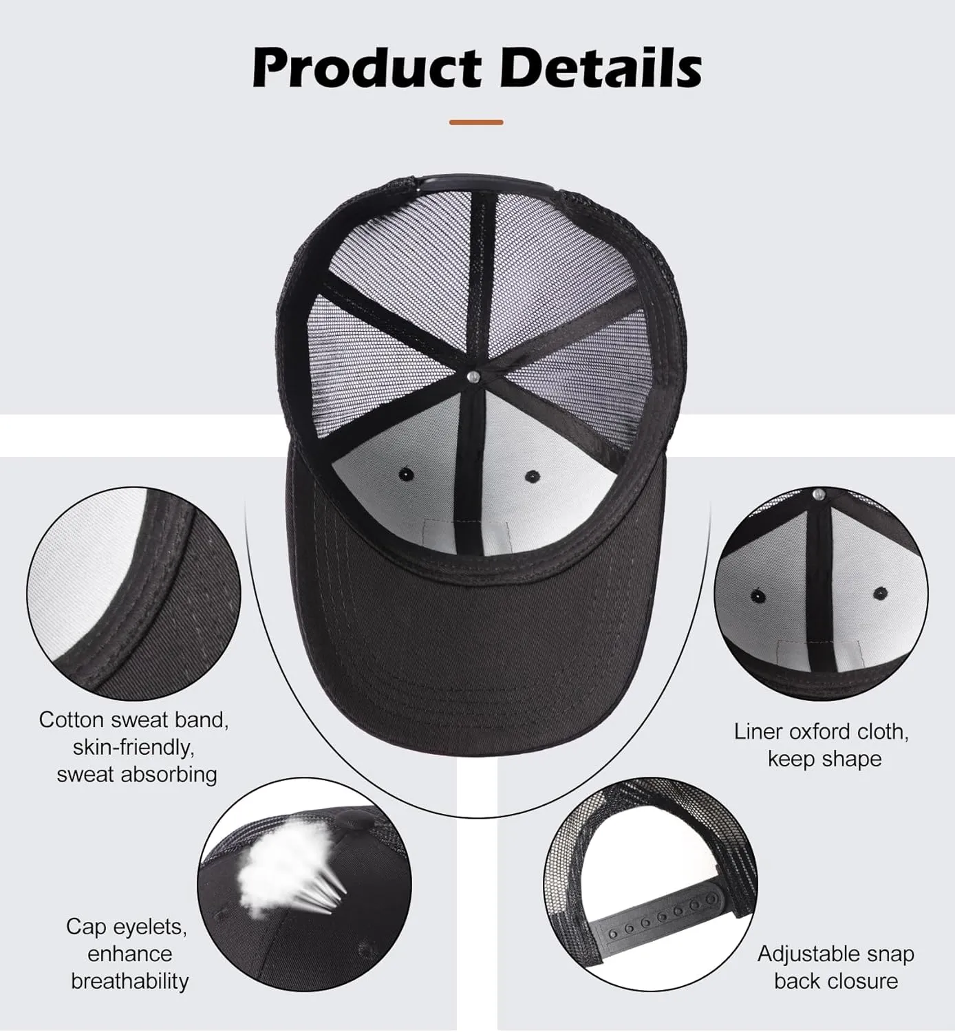XXL Hats for Men Big Head, Black Oversized Trucker Finshing Hat, Mesh Snapback Baseball Cap, Embroidered Dad Hat for Women